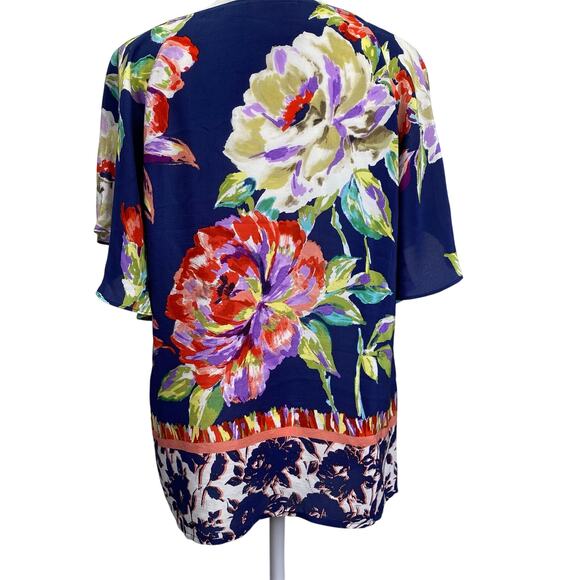 MAEVE Anthropologie Gardenia 100% Silk Blue Floral Flutter Sleeve Blouse Sz 2 - Picture 7 of 11